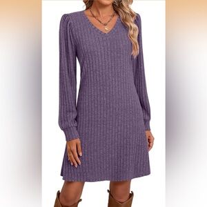 Chic Long Sleeve Purple Knit Dress